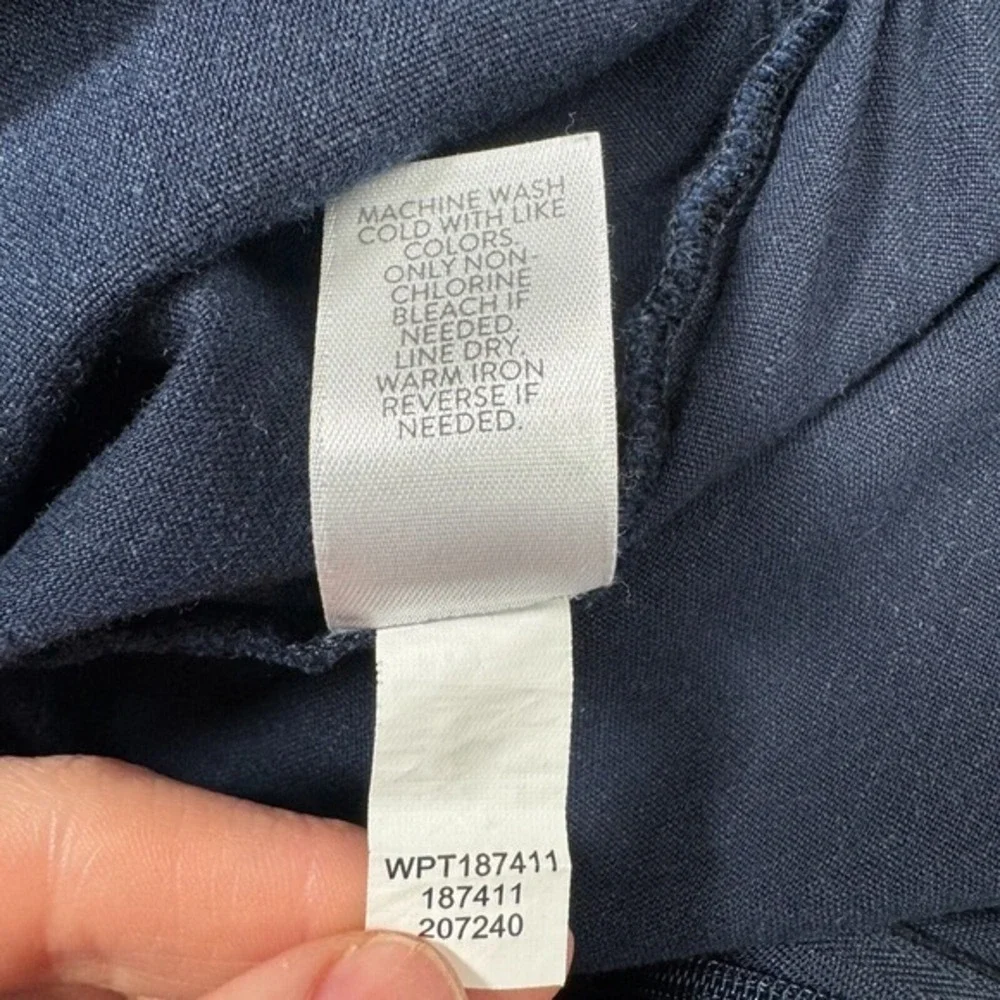 J Jill Pants Women Size M Navy Linen Stretch Button Ankle Capri Coastal Side Zip - Picture 11 of 12